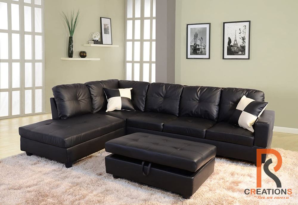 Beverly Leatherette Sectional Sofa with Storage Ottoman