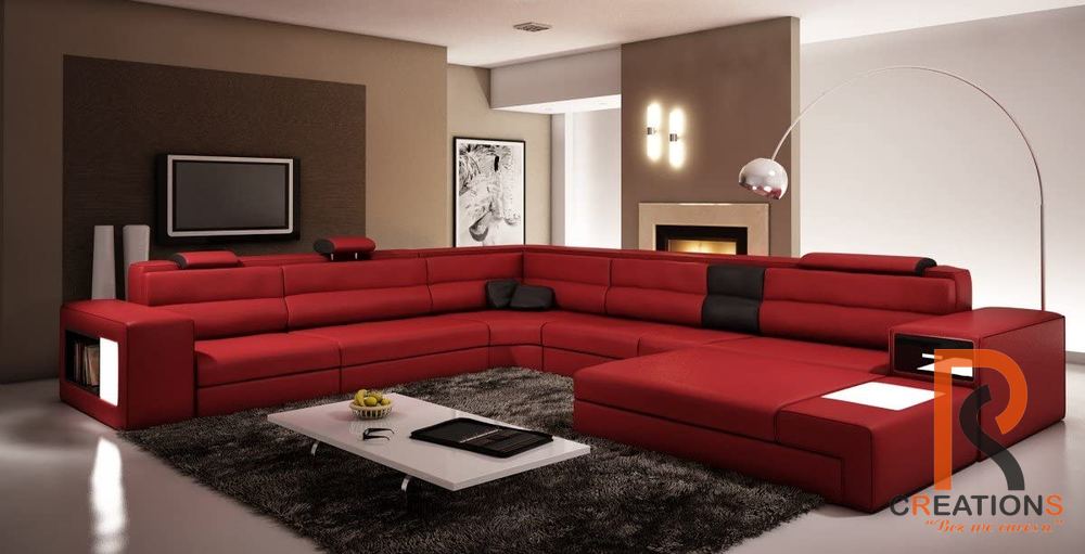 Bonded U Shape Sectional Sofa with Lights