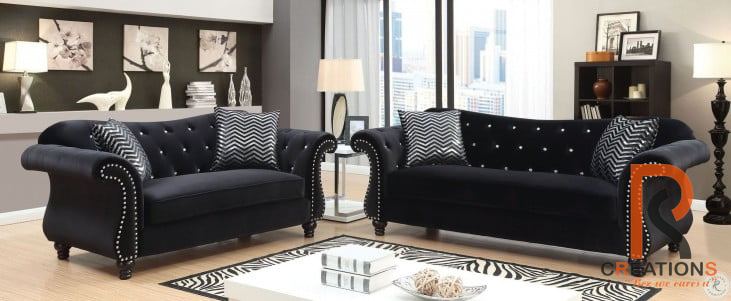 Jolanda Black Velvet Sofa Set