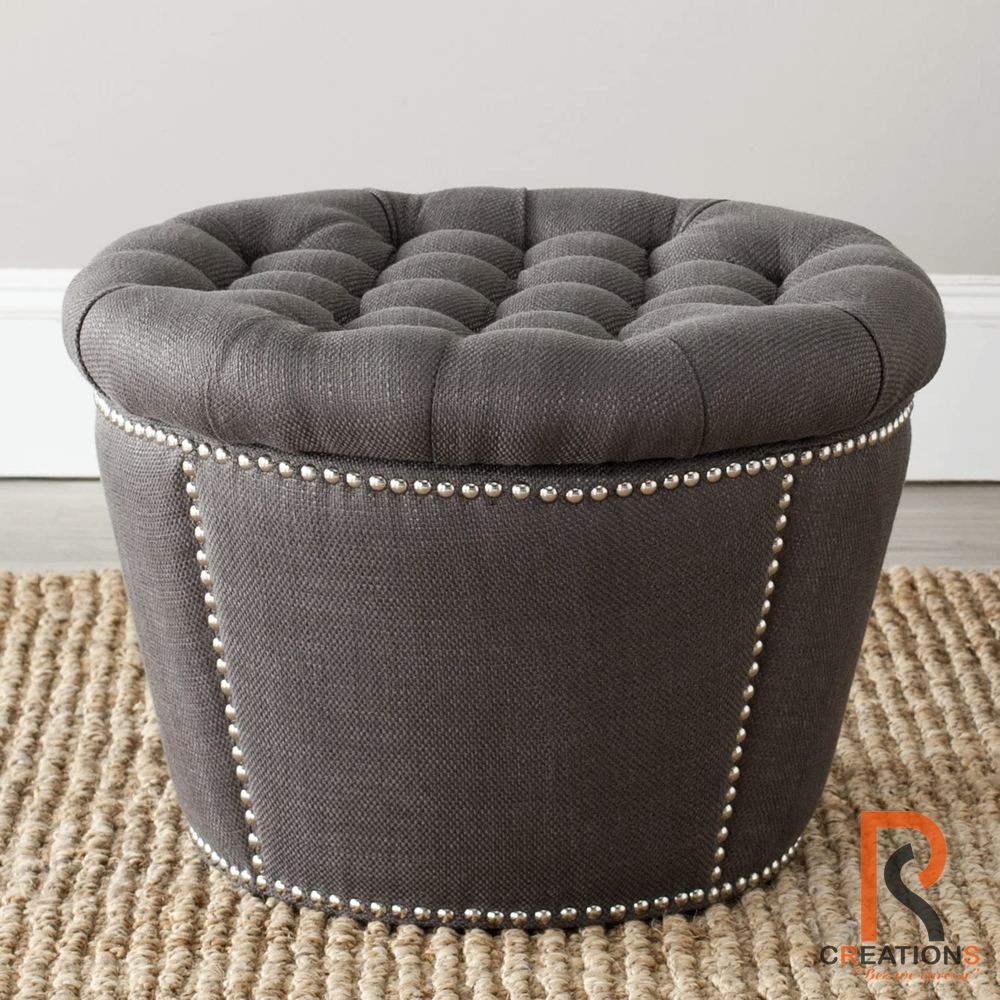 Nailhead Round Storage Ottoman